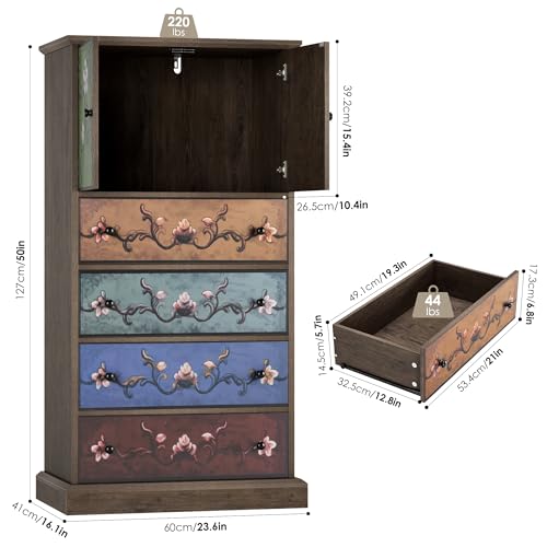 50'' Tall 4 Drawer 2 Door Wood Dresser K1546