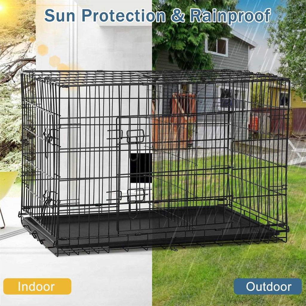 Foldable Large Metal Wire Dog Crate with Plastic Tray I67674
