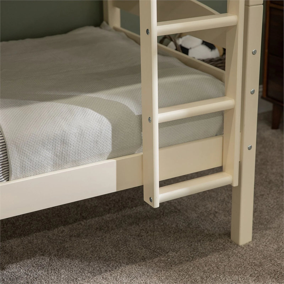 Solid Wood Twin-over-Twin Bunk Bed Frame in White T653