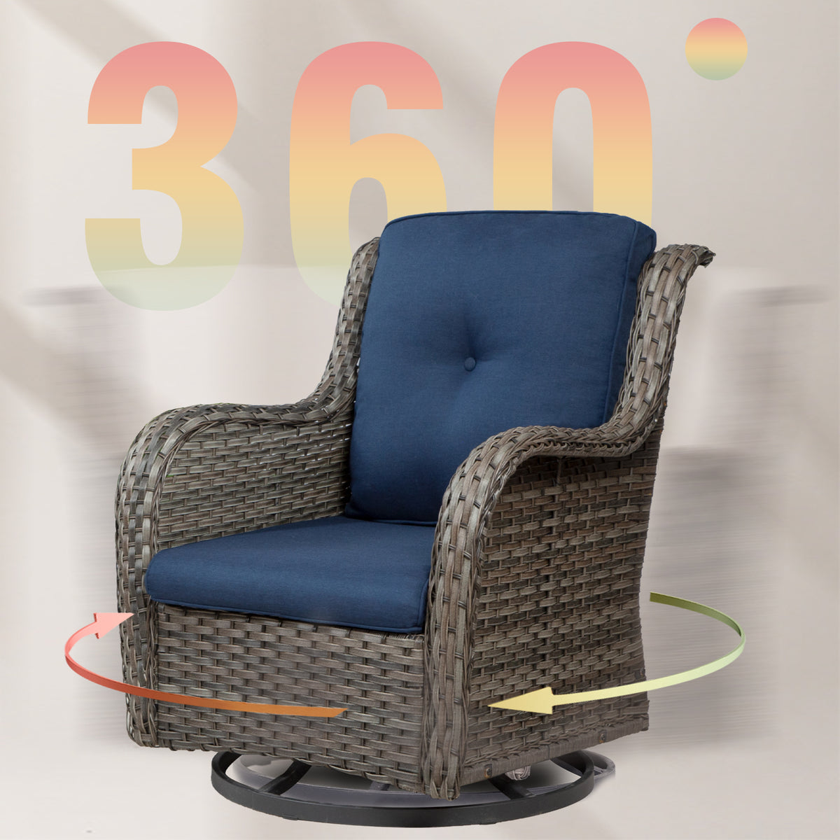 Blue Wicker Patio Swivel Rocker Chairs Set of 2 with Table E229776