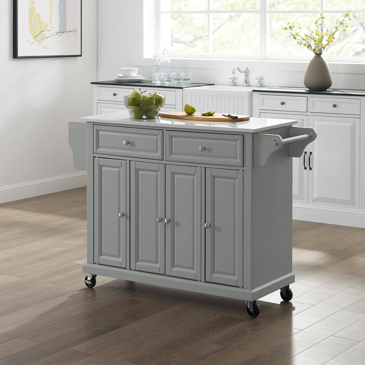 Full Size Granite Top Kitchen Cart/Island Gray/White E187684
