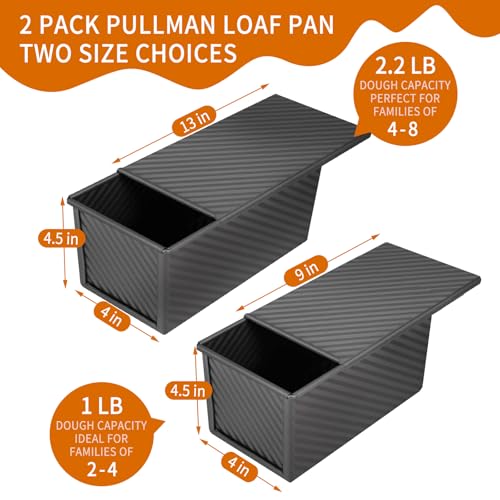 Cast Iron Bread Pan with Lid - 2LB Capacity (13x5 Inch) Large Pullman Loaf Pan - Non-Stick, Pre-Seasoned, Black I72200