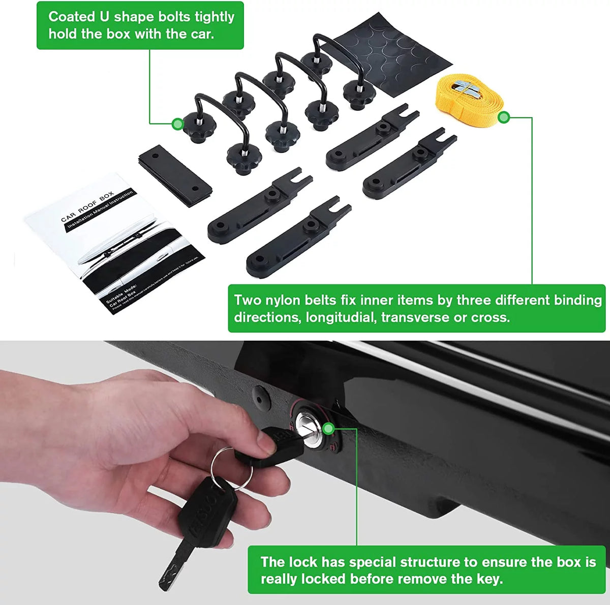 Large Hard Shell Rooftop Cargo Box, 62 x 31 x 15 Inches, 15 Cubic Feet, Black J962