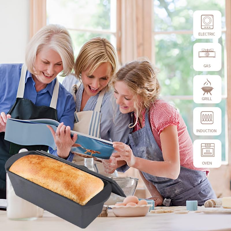 Cast Iron Bread Pan with Lid - 2LB Capacity (13x5 Inch) Large Pullman Loaf Pan - Non-Stick, Pre-Seasoned, Black I72200
