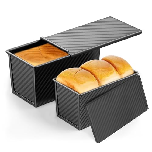 Cast Iron Bread Pan with Lid - 2LB Capacity (13x5 Inch) Large Pullman Loaf Pan - Non-Stick, Pre-Seasoned, Black I72200