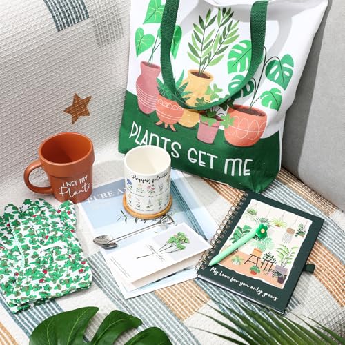 8 Pcs Plant Gift Box with Mug, Tote Bag, Plant Pot, Gardening Gloves O875
