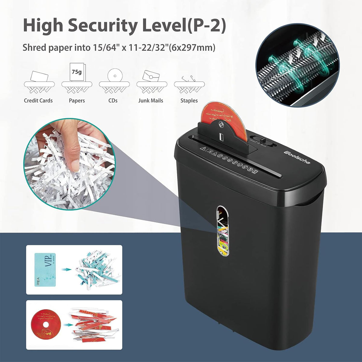 6-Sheet Cross Cut Paper Shredder with Security Lock F48567
