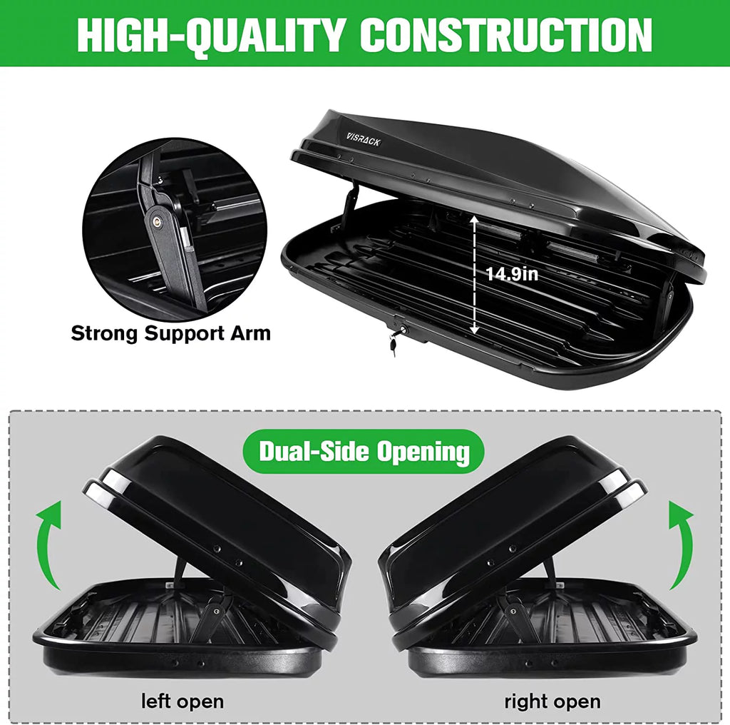 Large Hard Shell Rooftop Cargo Box, 62 x 31 x 15 Inches, 15 Cubic Feet, Black J962