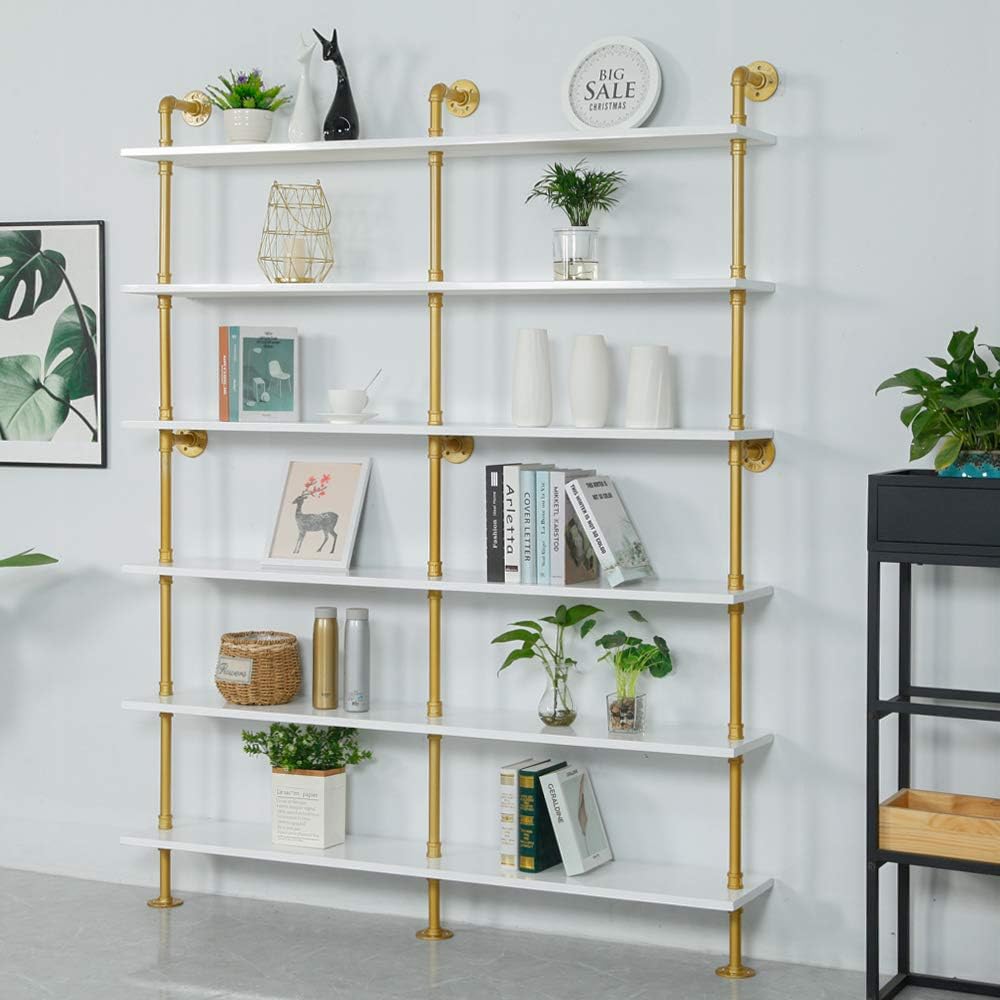 White 6-Tiers Wood Ladder Shelf Bookcase H698