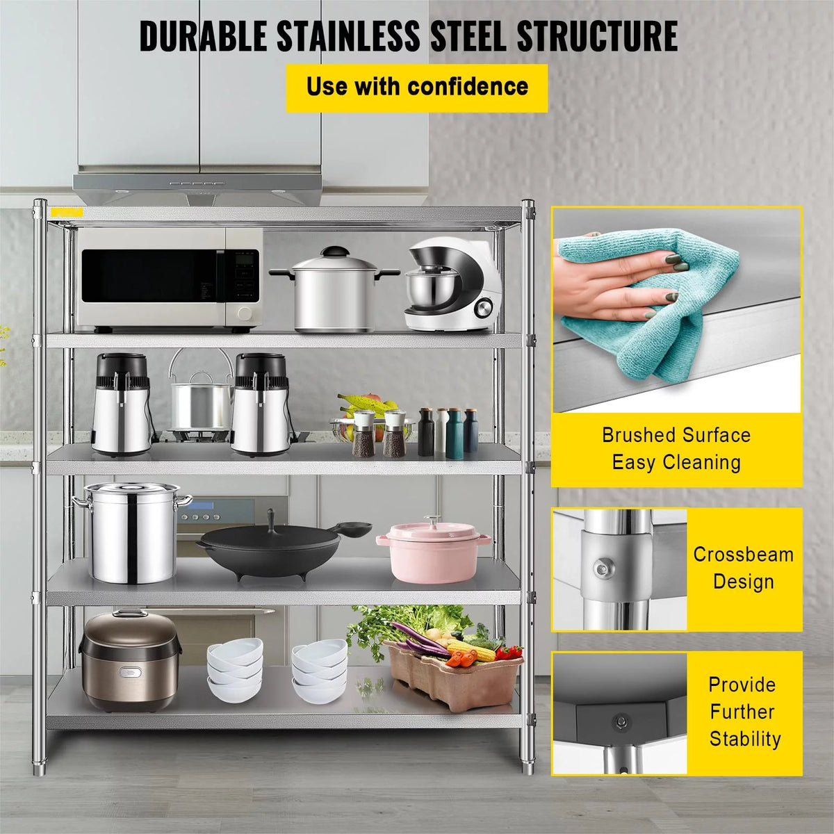 5-Tier Stainless Steel Shelving Unit 60x18.5 inch G74619
