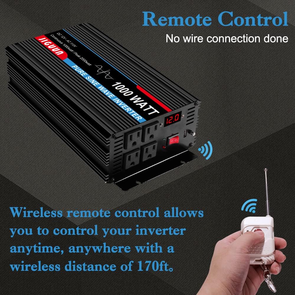 1000 Watt Pure Sine Wave Power Inverter DC 12V to AC 110V Converter F13545
