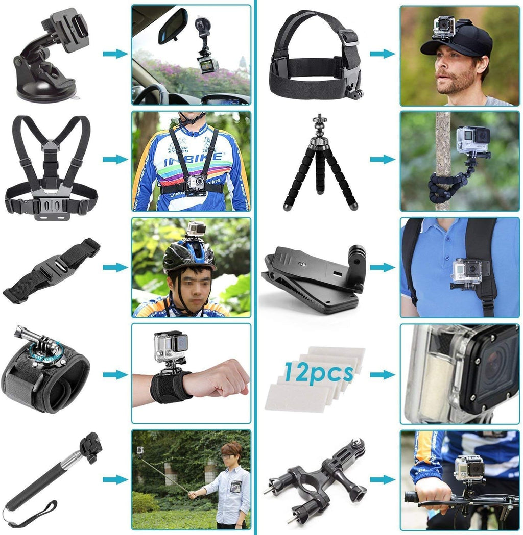Black Waterproof 4K Action Camera with Accessory Kit N1638