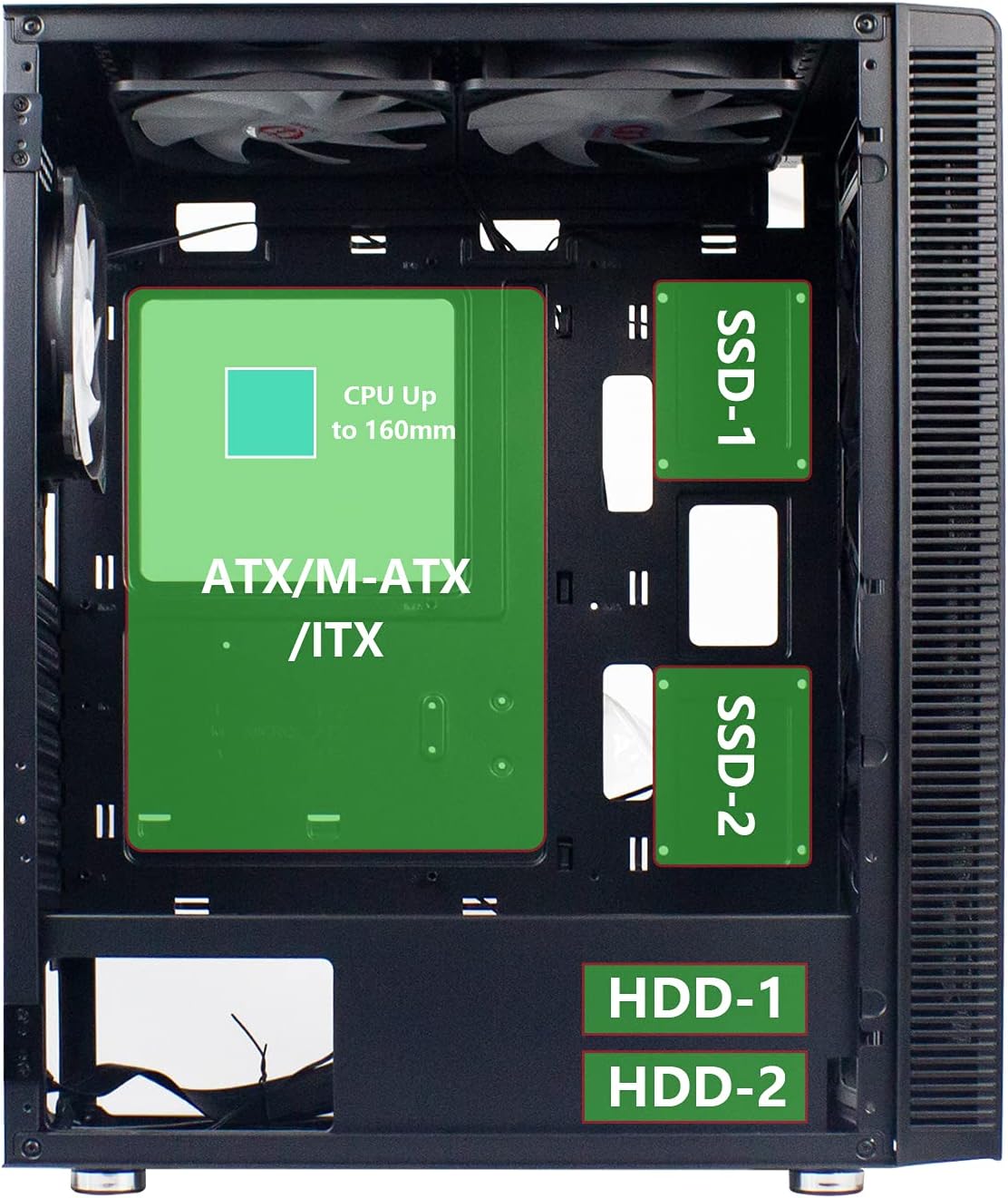 ATX Mid-Tower PC Gaming Case with 6 x 140mm Fans Glass Side Panel Q49077