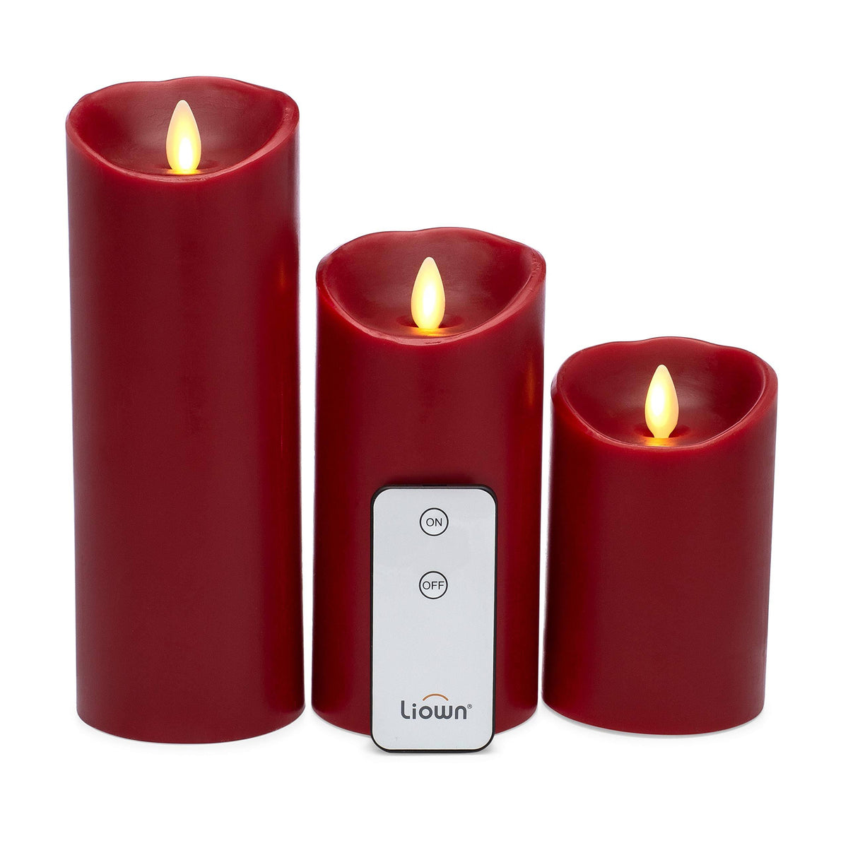 Red Pillar Candles with Remote, Set of 3 F5969