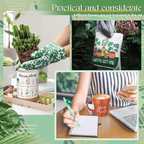 8 Pcs Plant Gift Box with Mug, Tote Bag, Plant Pot, Gardening Gloves O875