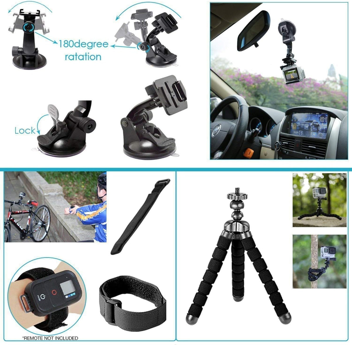 Black Waterproof 4K Action Camera with Accessory Kit N1638