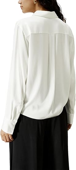 Silk Button Down Shirts Long Sleeve Twist Front Satin Blouse Tops W127753