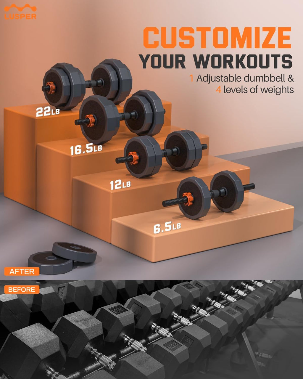 Weight Bench & Adjustable Dumbbells Set, 44LB Free Weights with Connector U58836