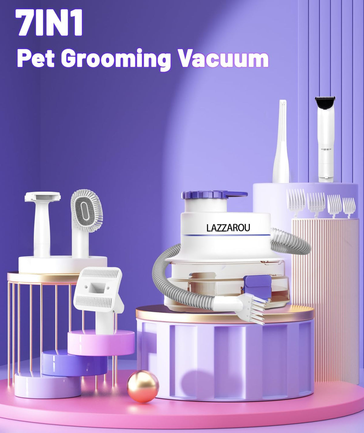 Pet Grooming Kit with 4L Dust Cup, Hair Blower & Electric Clippers, Low Noise Dog Grooming Vacuum I935860