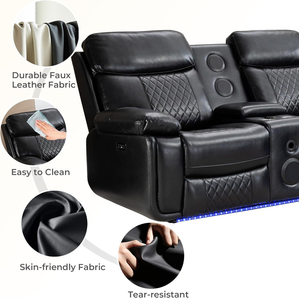 Black Faux Leather Power Reclining L-Shape Sectional Sofa O1100