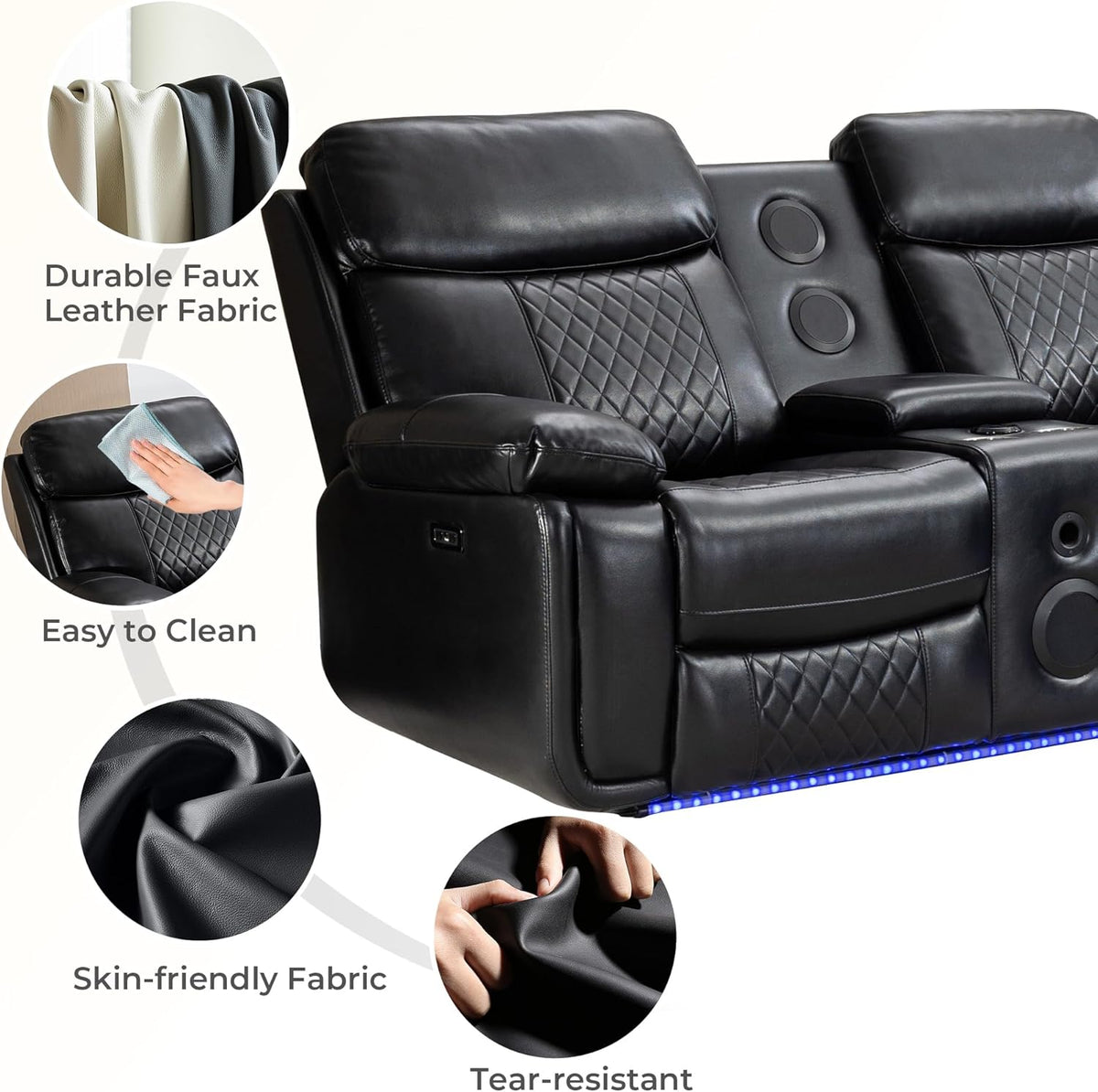 Black Faux Leather Power Reclining L-Shape Sectional Sofa O1100
