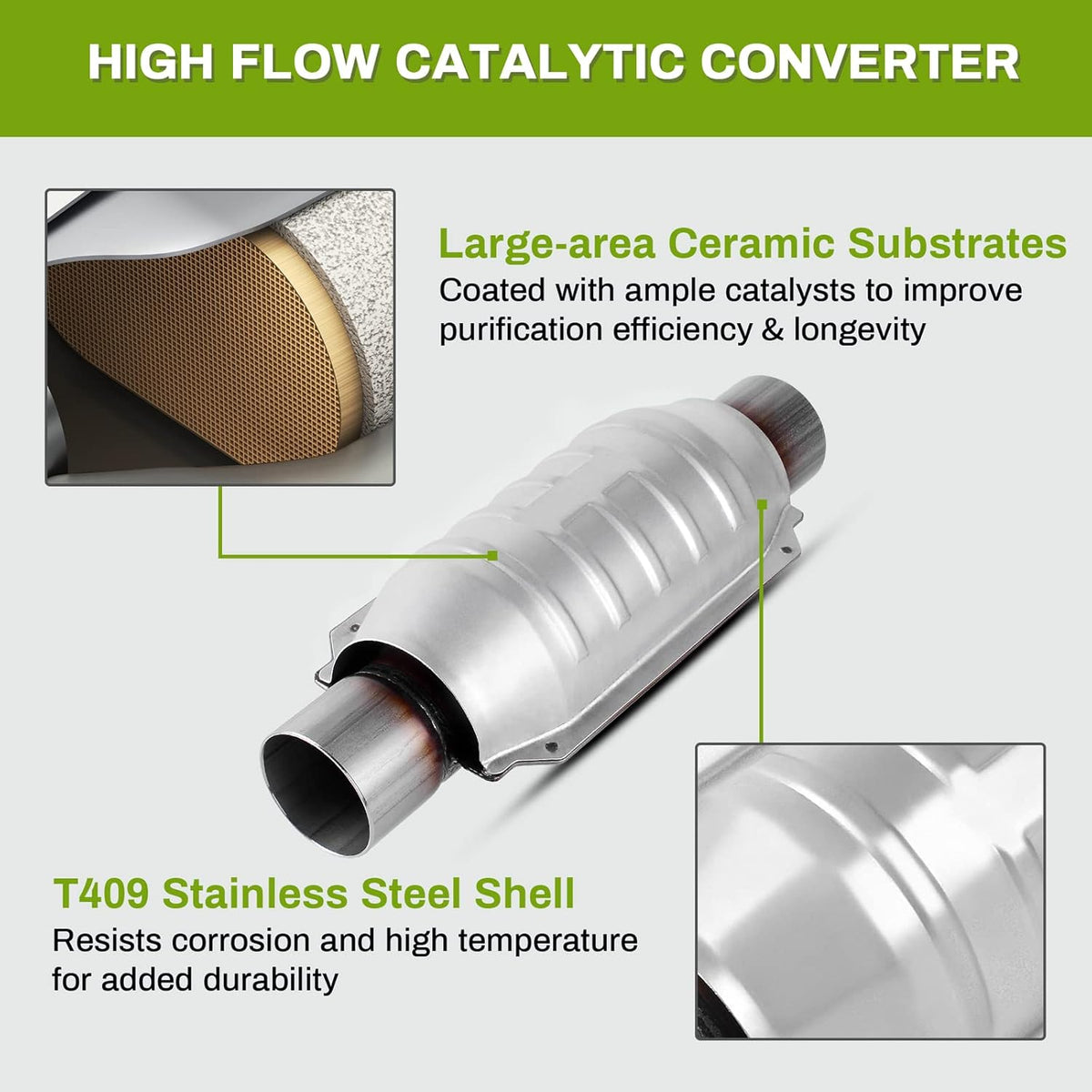 2.25 Inlet/Outlet Universal Catalytic Converter with O2 Port and Heat Shield Pack of 2 P50262