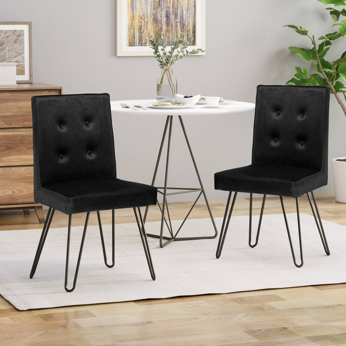 Set of 2 Tufted Velvet Dining Chairs Black X82313