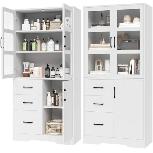 Black Tall Bookshelves with Glass Doors and 3 Drawers P848