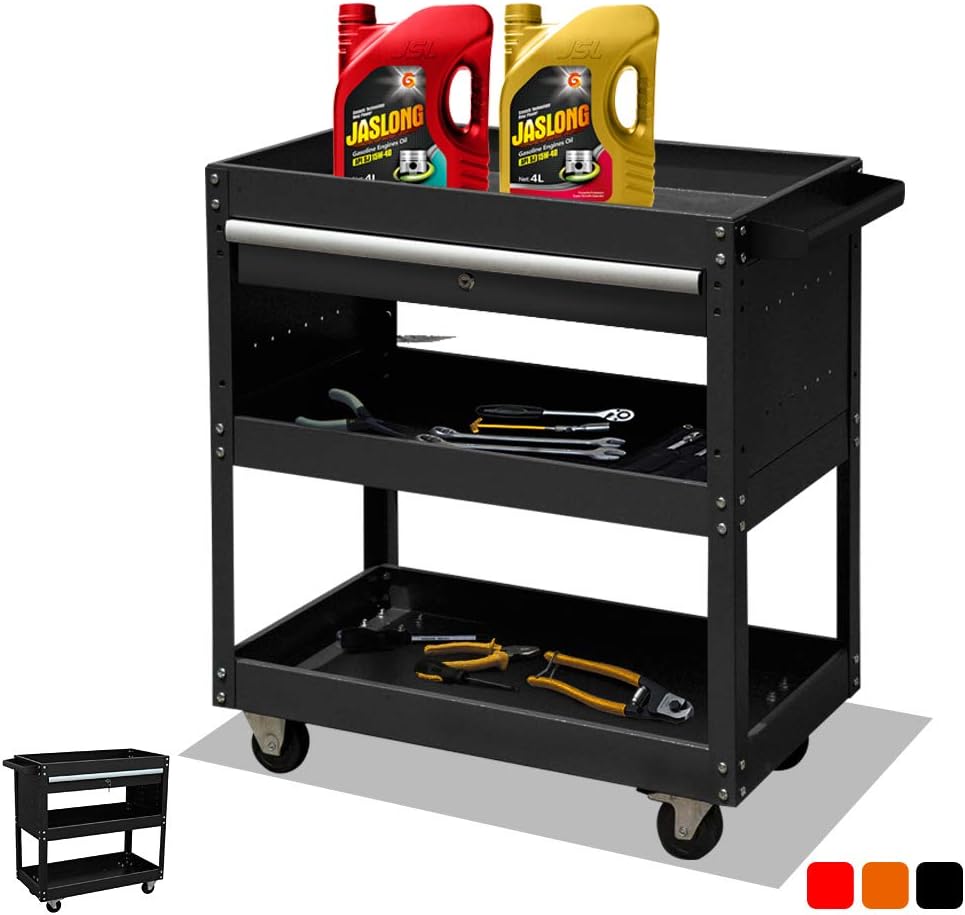 Black Tool Cart with Wheels and Drawers Q392783