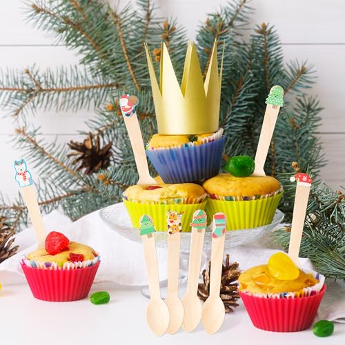 100 Set Christmas Disposable Wooden Spoons K948136