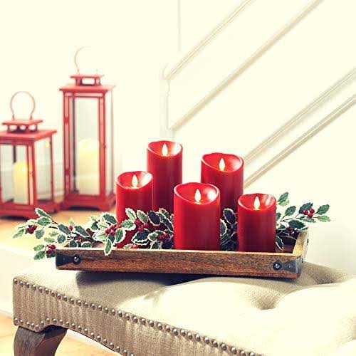 Red Pillar Candles with Remote, Set of 3 F5969
