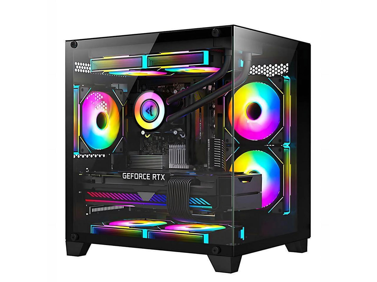 Black Gaming PC with AMD Ryzen 5 5600X RTX 4060TI 16GB 32GB DDR4 RAM 1TB M.2 1TB SATA SSD 240 Liquid Cooler Windows 11 Pro U749346