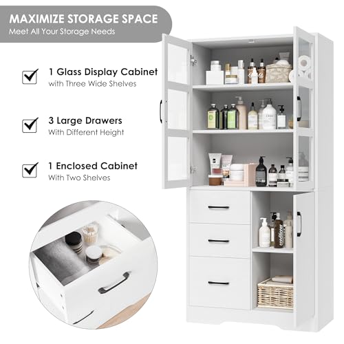 Black Tall Bookshelves with Glass Doors and 3 Drawers P848