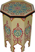 Hand Painted Beige Wood Side Table V497128