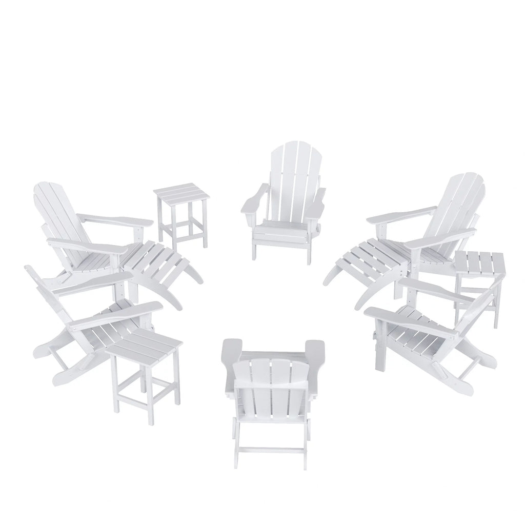 12 Piece White Adirondack Chairs Set with Ottoman and Side Table L613