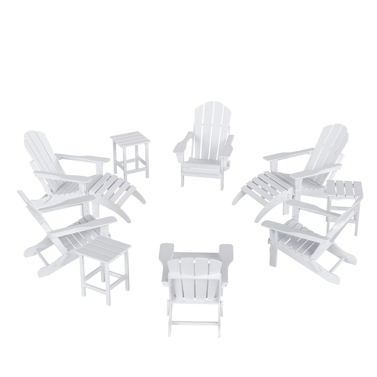 12 Piece White Adirondack Chairs Set with Ottoman and Side Table L613