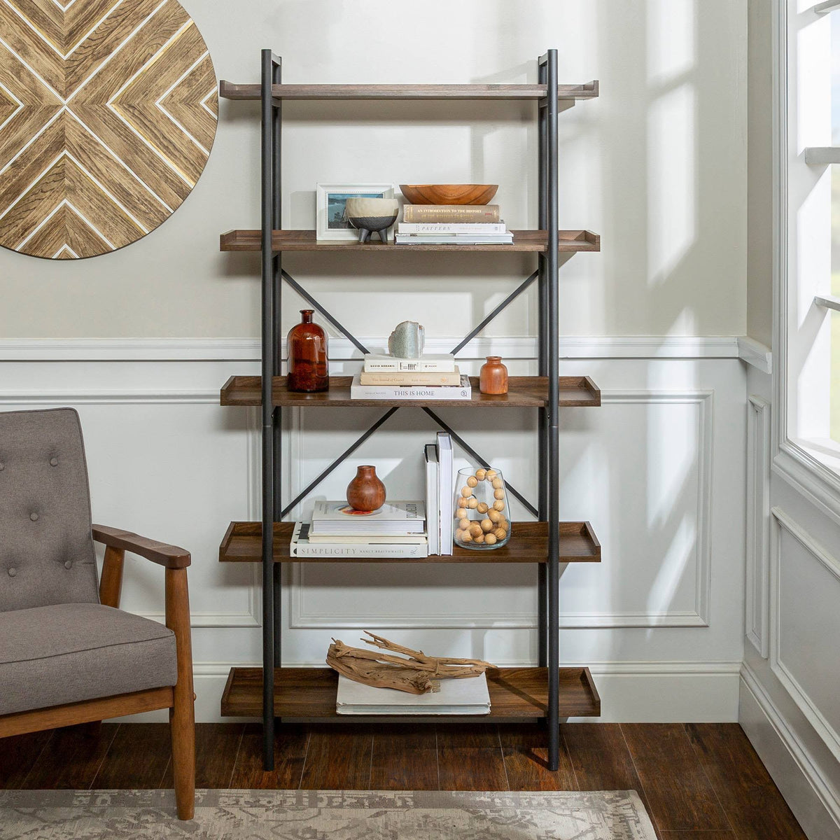 5 Tray Shelf Dark Walnut Bookshelf T7390