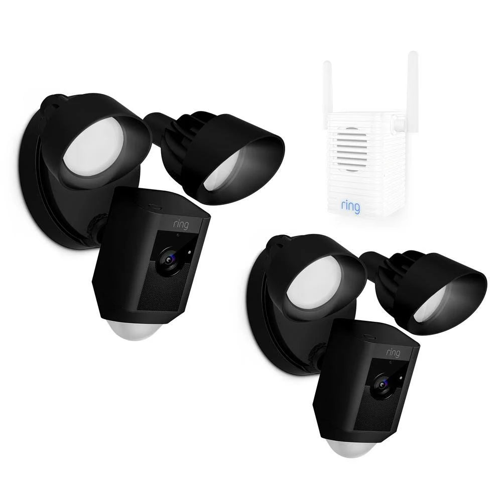 Black Outdoor Wi-Fi Surveillance Camera with Motion Activated Floodlight with Chime Pro (2-Pack) Y1398