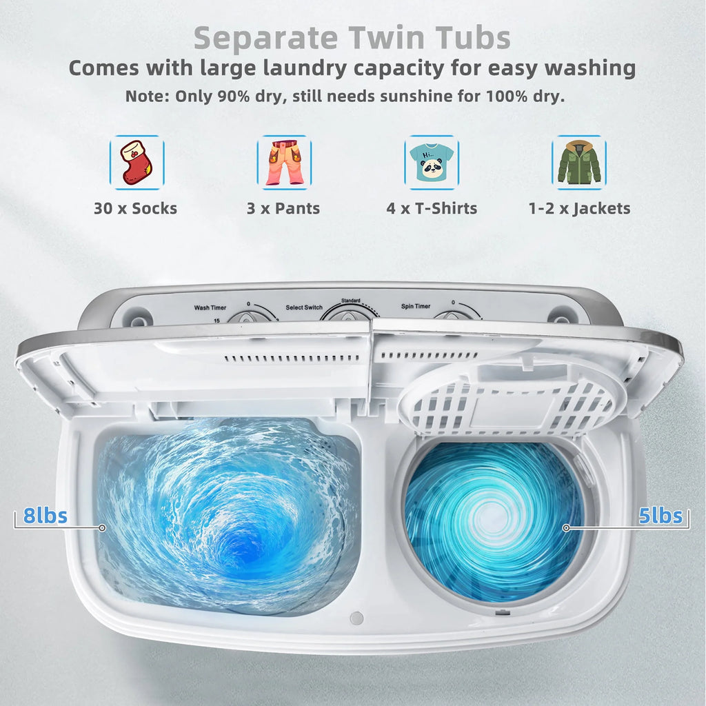 Portable Semi-Automatic Twin Tub Wash Machine Black P414043
