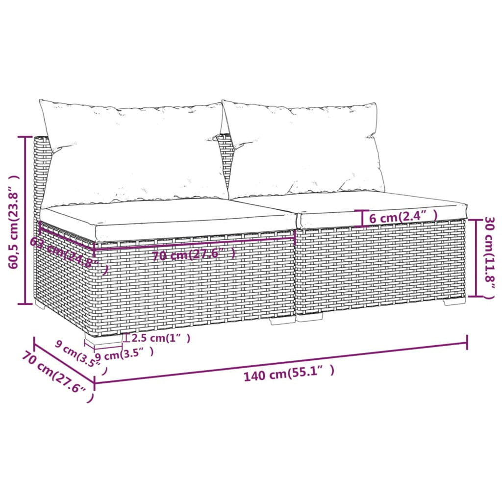 2 Piece Patio Furniture Set with Cushions Poly Rattan Brown A660651