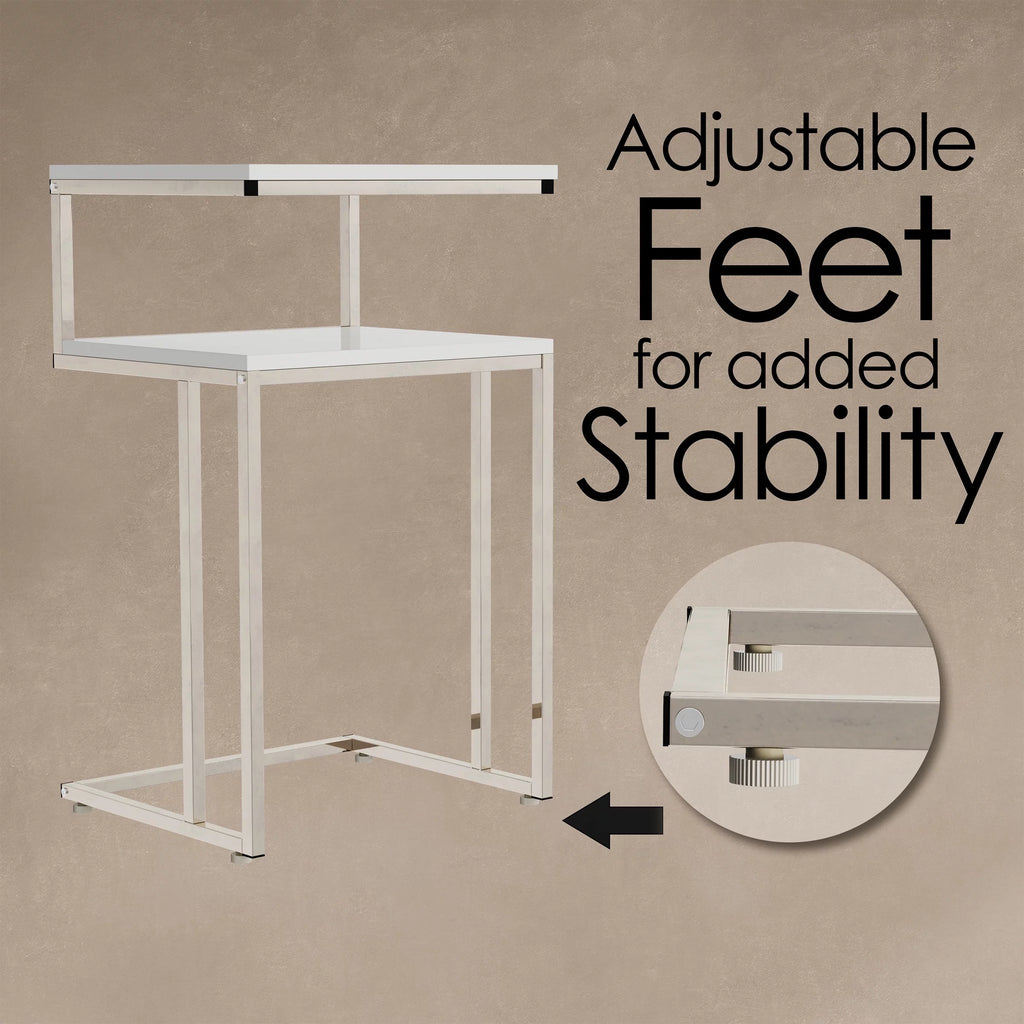 White 2-Tier C-Shaped Side Table H54112
