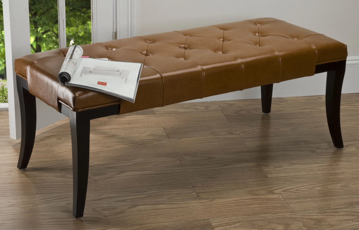 Rustic Curved Leather Tufted Bench K122428