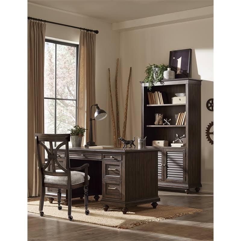 Wood Desk Chair with Casters in Driftwood Charcoal T336483