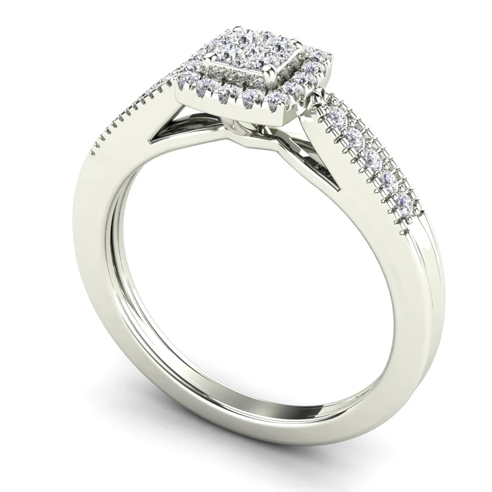 10K White Gold Diamond Square Frame Engagement Ring D4504