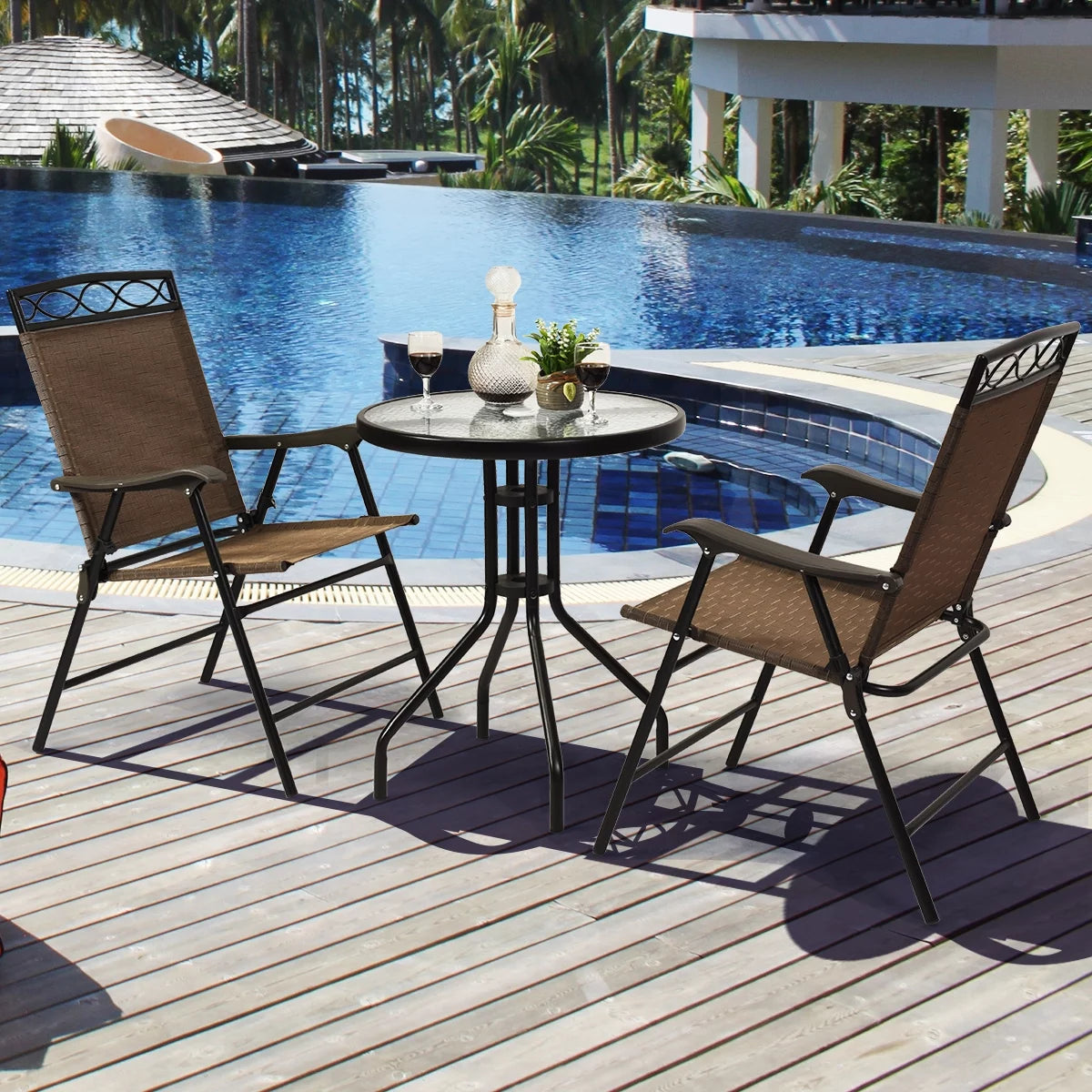 3PCS Bistro Set with Folding Chairs Table W72759