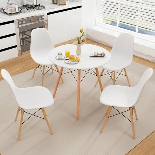 Round Dining Table and Chairs Set of 4 with Wood Legs N297482