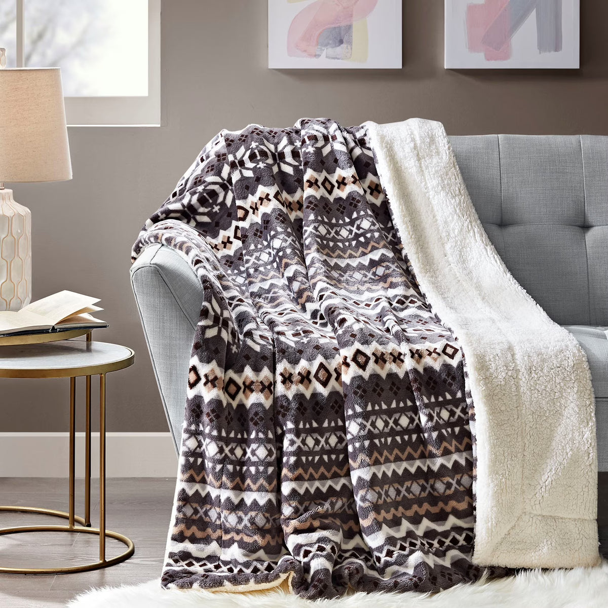 Sherpa Plush Reversible Fleece Throw Blanket P3755