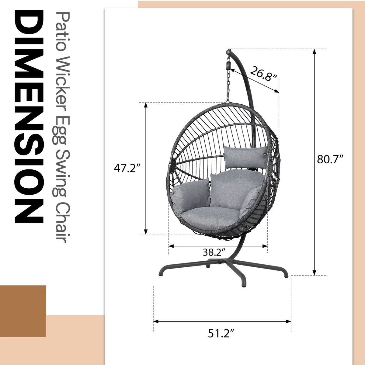 Oversized Dark Gray Cocoon-Shaped Hammock Chair with Stand C770418