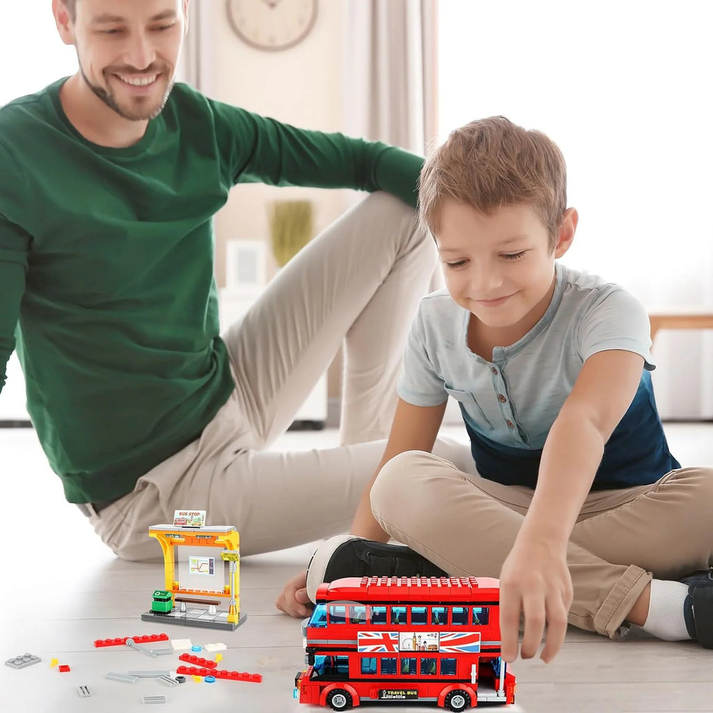 458 Pcs Double Deckers London Bus Station Building Blocks Set X87982