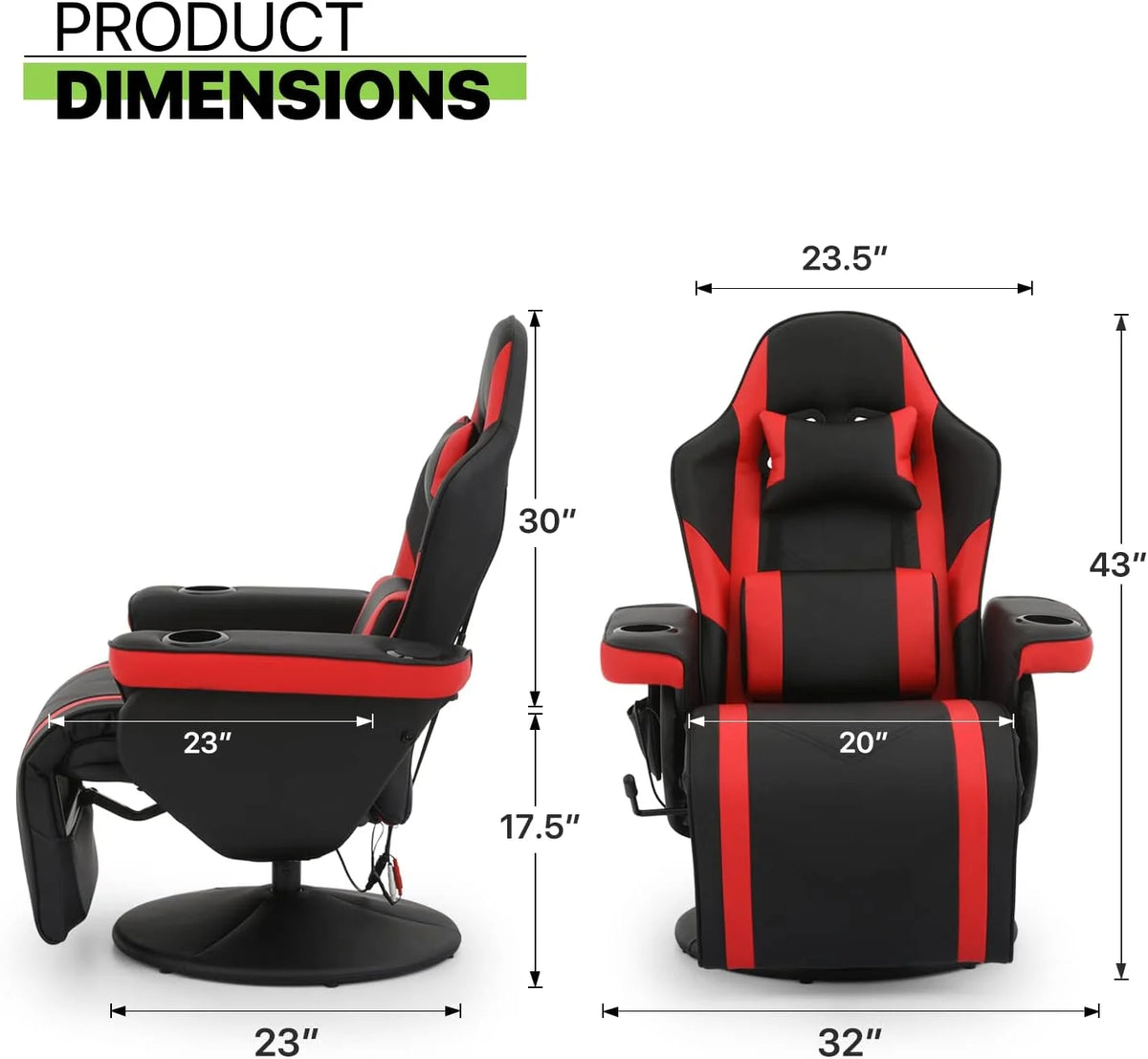 Red PU Leather 360° Swivel Massage Game Chair with Headrest and Footrest T37268